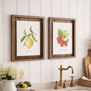 Rustic Botanical Wall Art Set Lemon & Strawberry Framed Prints Farmhouse St